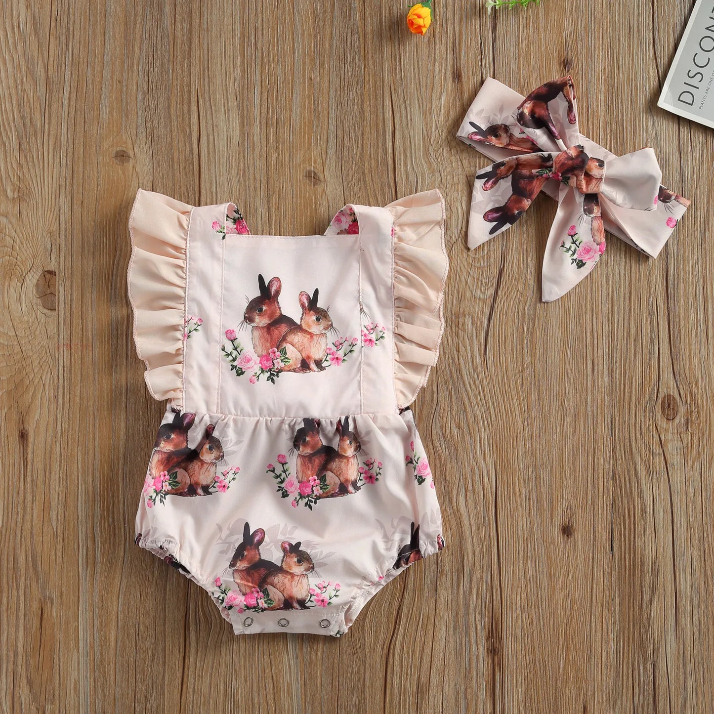 Rabbit Floral Print Romper