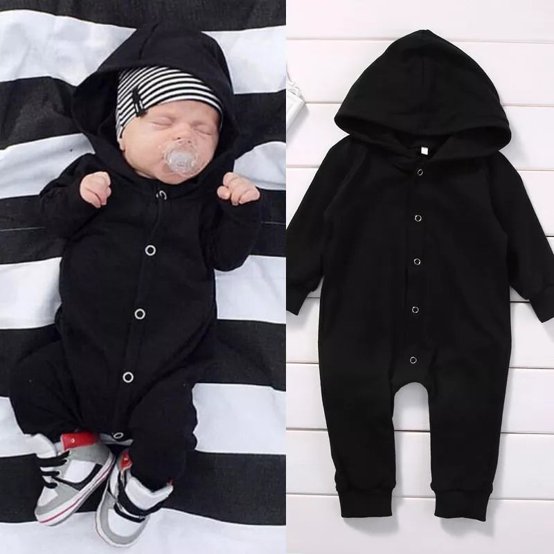 Black Hoodie Button Up Onesie