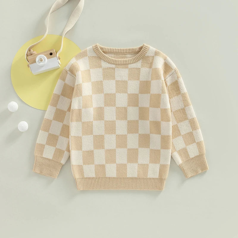 Tan Checkerboard Sweater