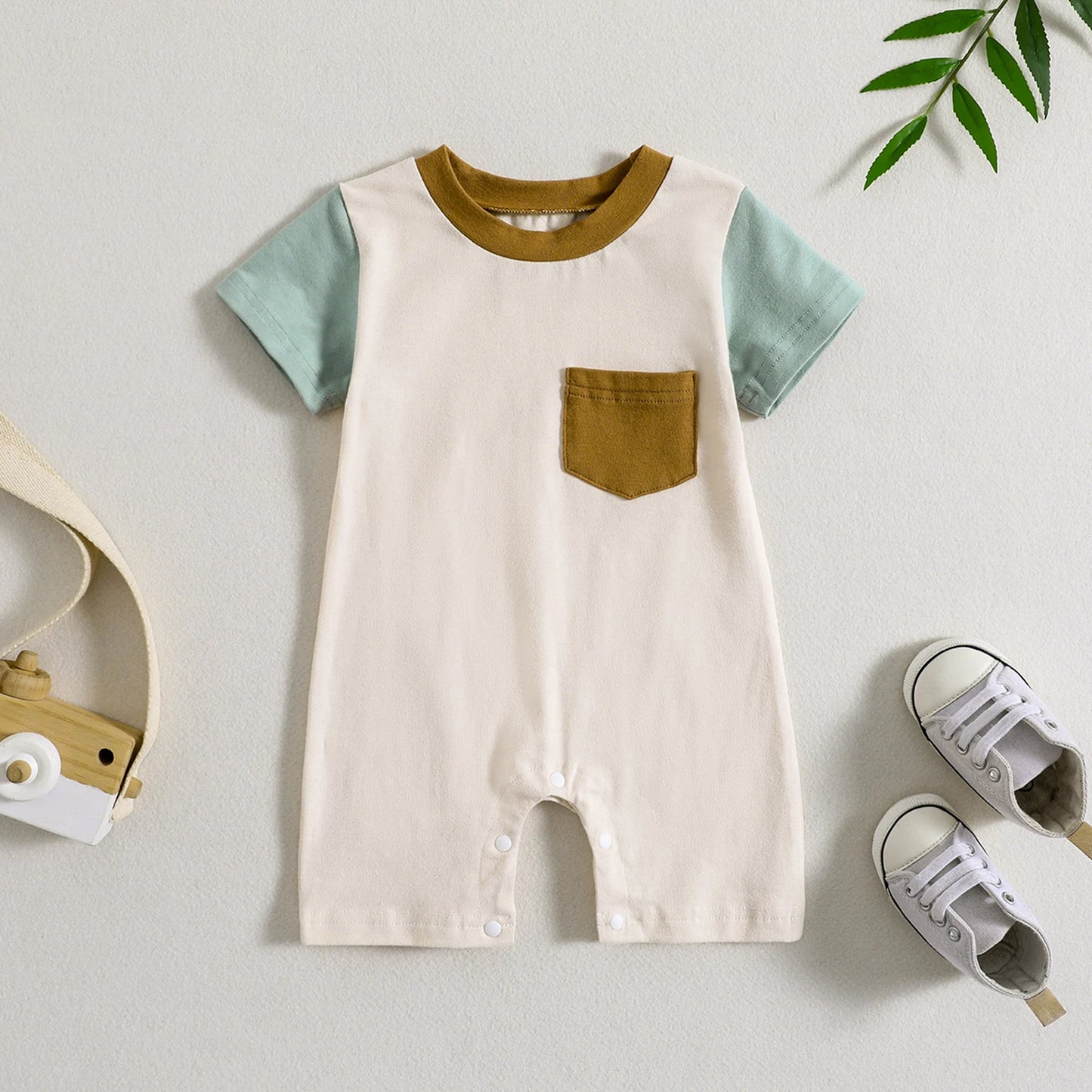 Pudcoco Color Block Short Sleeeve Romper