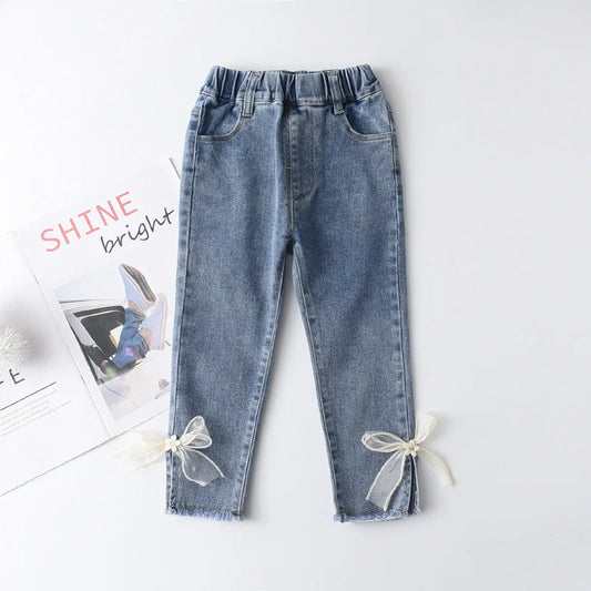 Girls Bow Split Straight Leg Denim